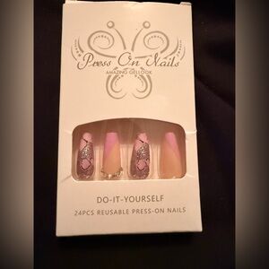 Press On Nails with Pink and Silver Design